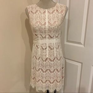 Shift Dress - Pink with Ivory Lace Overlay
